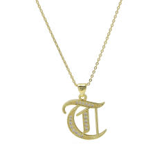 18K gold plated copper diamond initial letter pendant necklace