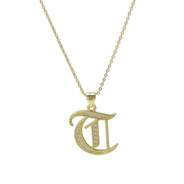 18K gold plated copper diamond initial letter pendant necklace