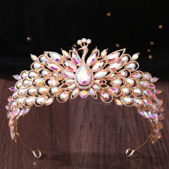 Colorful cubic zircon inlaid peacock design wedding hair crown hair accessory