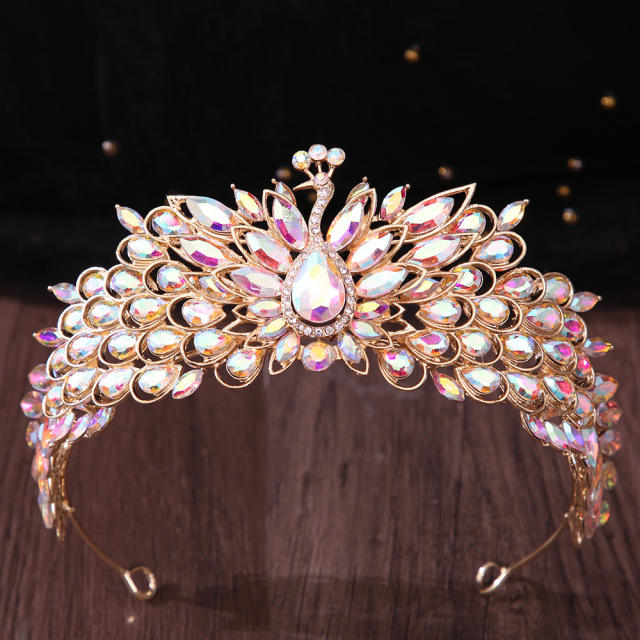 Colorful cubic zircon inlaid peacock design wedding hair crown hair accessory