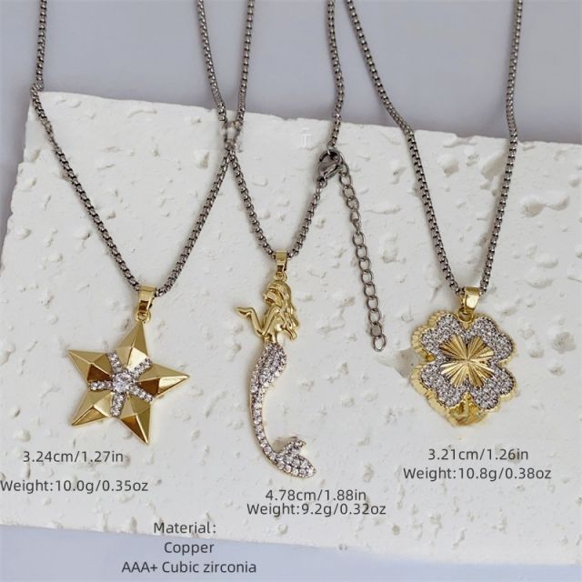Mix color diamond clover star pendant necklace for men
