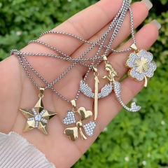 Mix color diamond clover star pendant necklace for men