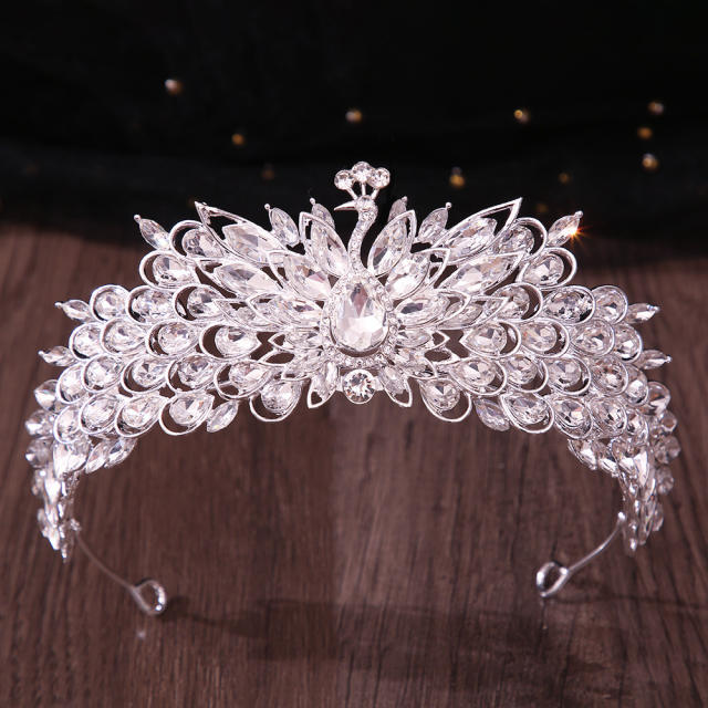 Colorful cubic zircon inlaid peacock design wedding hair crown hair accessory
