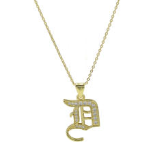 18K gold plated copper diamond initial letter pendant necklace