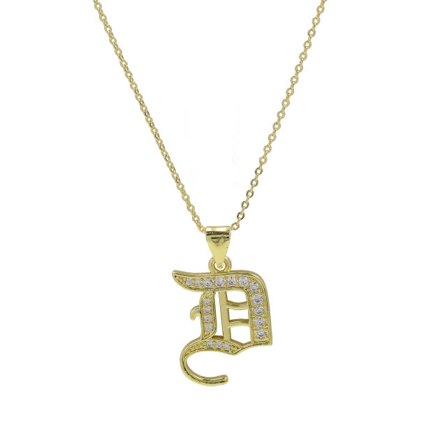 18K gold plated copper diamond initial letter pendant necklace