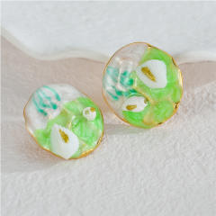 Candy color enamel oval shape stainless steel earrings