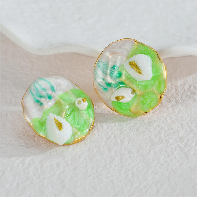 Candy color enamel oval shape stainless steel earrings