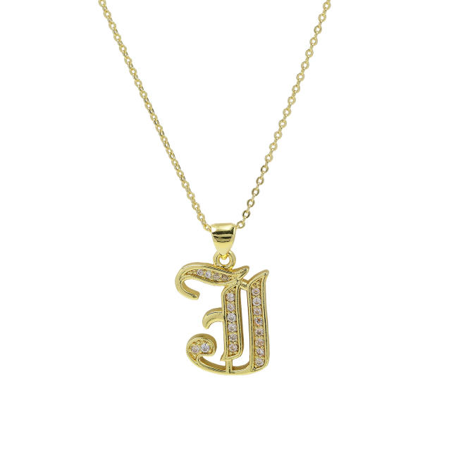 18K gold plated copper diamond initial letter pendant necklace