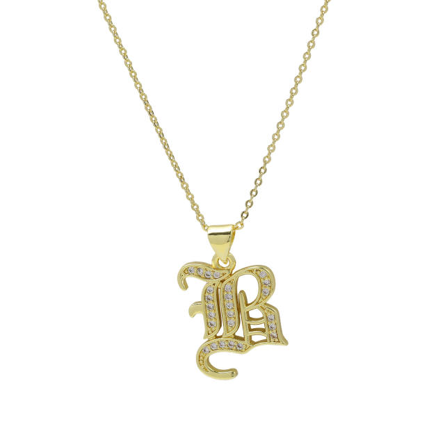 18K gold plated copper diamond initial letter pendant necklace