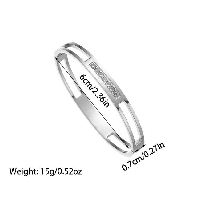 Elegant rhinestone setting color enamel stainless steel bangle