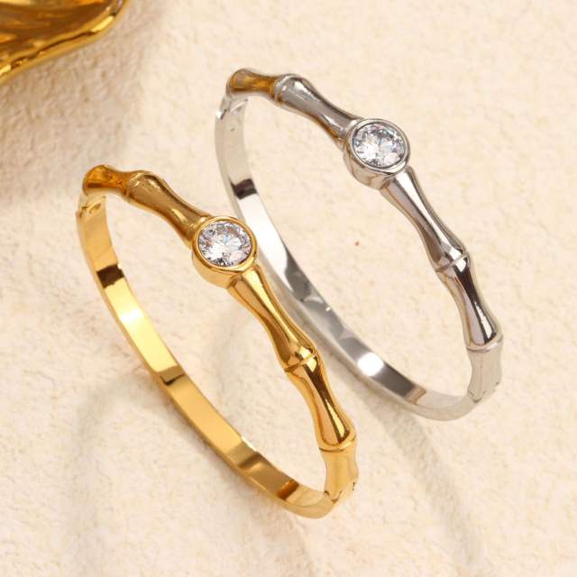 18KG Single cubic zircon bamboo bangle stainless steel bangle