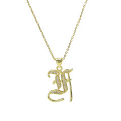 18K gold plated copper diamond initial letter pendant necklace