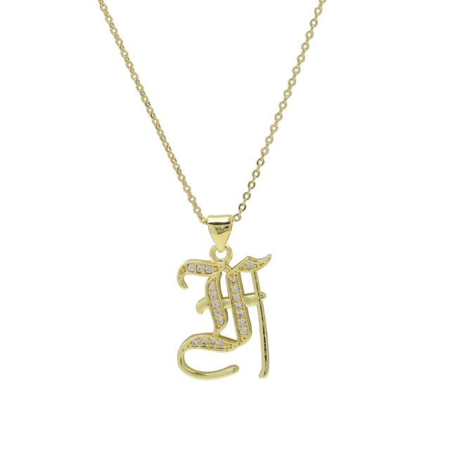 18K gold plated copper diamond initial letter pendant necklace