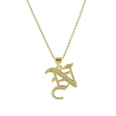 18K gold plated copper diamond initial letter pendant necklace
