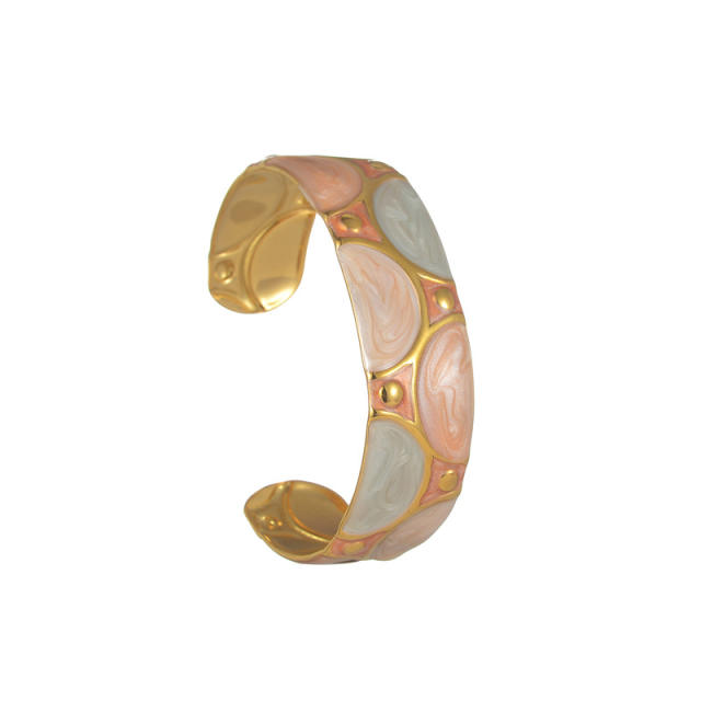 Summer enamel unique stainless steel cuff bangle
