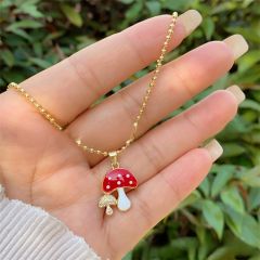Sweet enamel mushroom pendant gold plated copper necklace