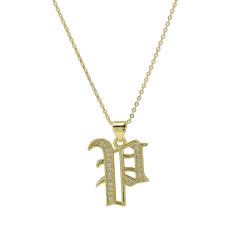 18K gold plated copper diamond initial letter pendant necklace