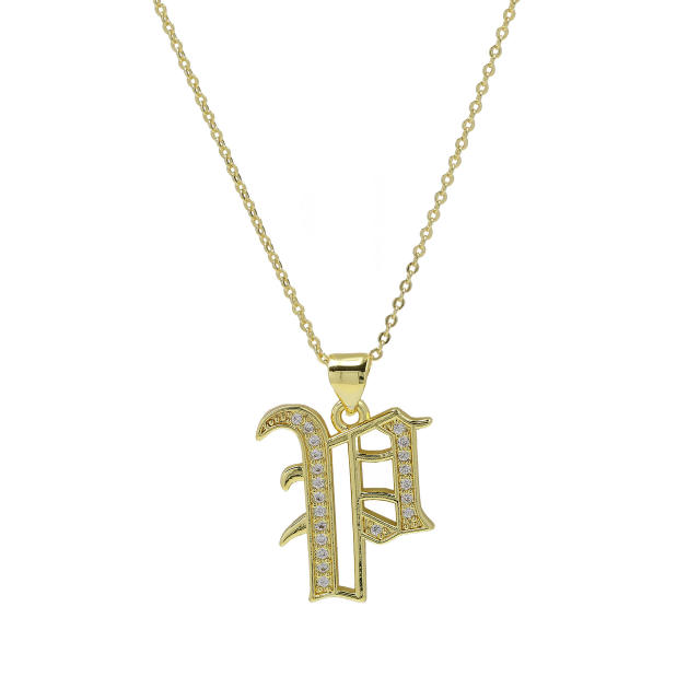 18K gold plated copper diamond initial letter pendant necklace