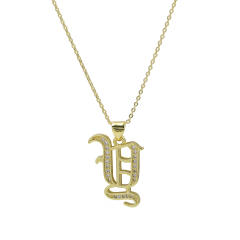 18K gold plated copper diamond initial letter pendant necklace