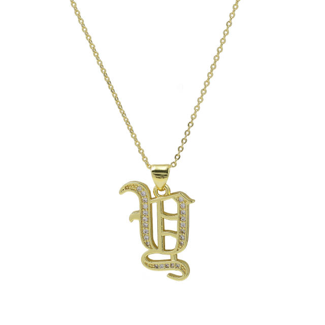 18K gold plated copper diamond initial letter pendant necklace