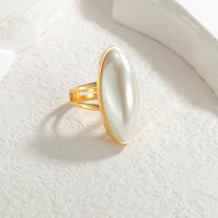 Oval shape pearl stainless steel earrings rings suit