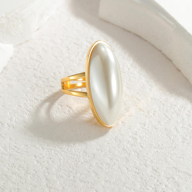 Oval shape pearl stainless steel earrings rings suit