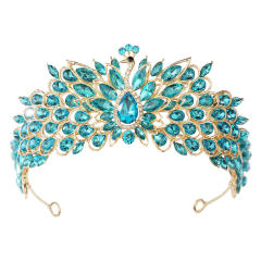 Colorful cubic zircon inlaid peacock design wedding hair crown hair accessory