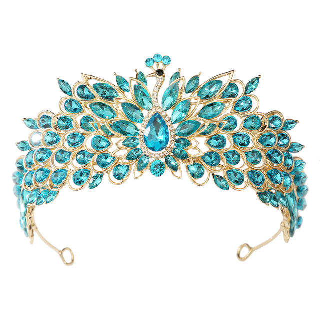Colorful cubic zircon inlaid peacock design wedding hair crown hair accessory