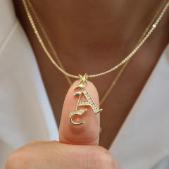 18K gold plated copper diamond initial letter pendant necklace