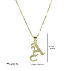 18K gold plated copper diamond initial letter pendant necklace