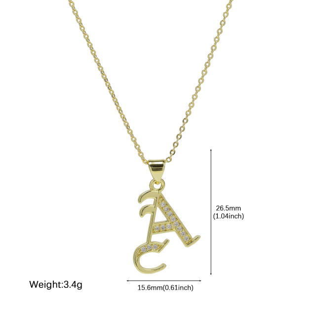 18K gold plated copper diamond initial letter pendant necklace