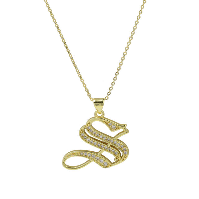 18K gold plated copper diamond initial letter pendant necklace