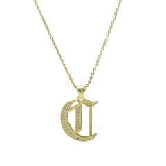 18K gold plated copper diamond initial letter pendant necklace