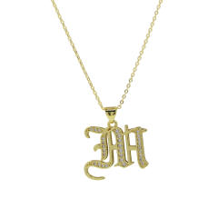 18K gold plated copper diamond initial letter pendant necklace