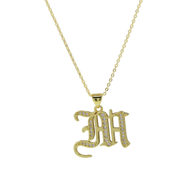 18K gold plated copper diamond initial letter pendant necklace