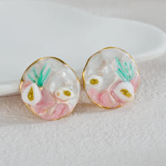 Candy color enamel oval shape stainless steel earrings