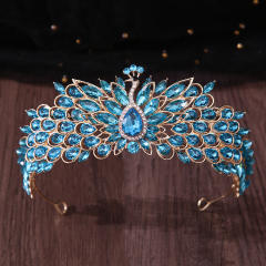 Colorful cubic zircon inlaid peacock design wedding hair crown hair accessory