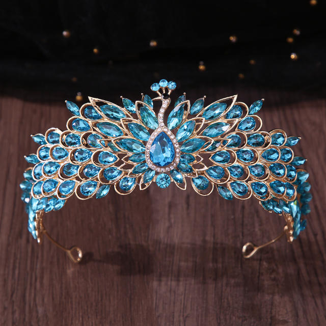 Colorful cubic zircon inlaid peacock design wedding hair crown hair accessory