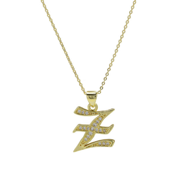 18K gold plated copper diamond initial letter pendant necklace