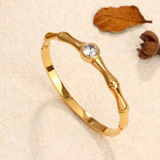 18KG Single cubic zircon bamboo bangle stainless steel bangle