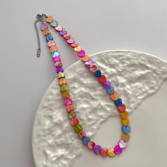 9mm colorful heart shell holiday beach choker necklace