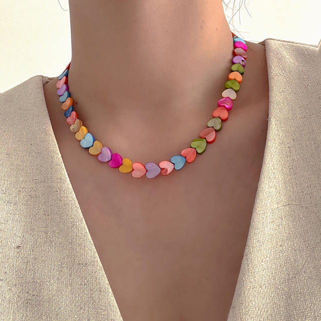 9mm colorful heart shell holiday beach choker necklace