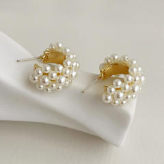 C- shaped pearl earrings female S925 needle simple personalized ear jewelry
