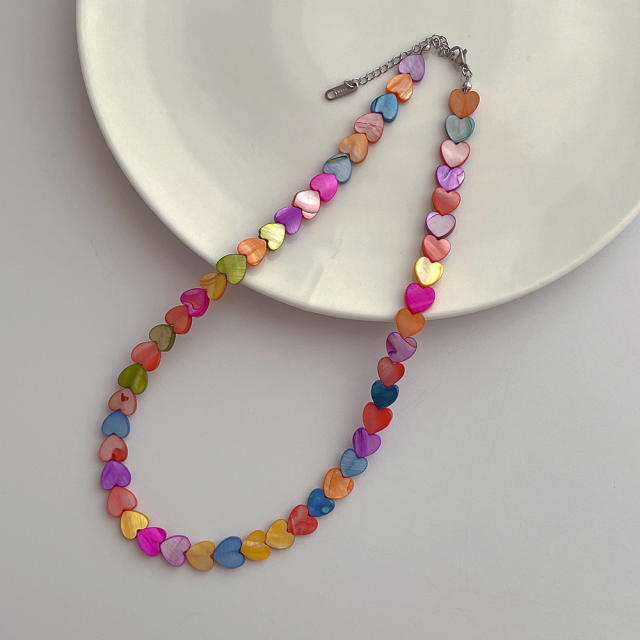 9mm colorful heart shell holiday beach choker necklace