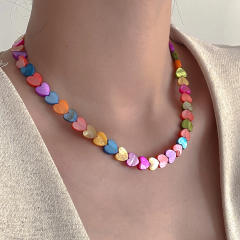 9mm colorful heart shell holiday beach choker necklace