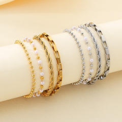 18KG personality pearl bead stainless steel bracelet chain bracelet