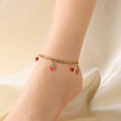 Summer beach sweet enamel fruit charm thick chain stainless steel anklet