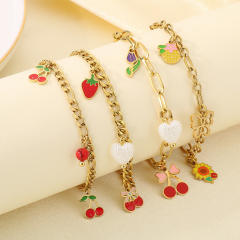 Summer beach sweet enamel fruit charm thick chain stainless steel anklet