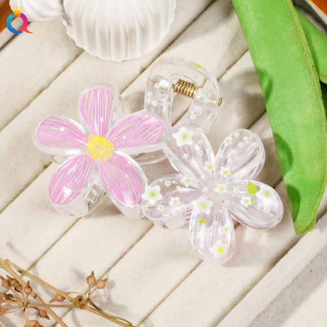 Small fresh printing five petal flower hair claw clips