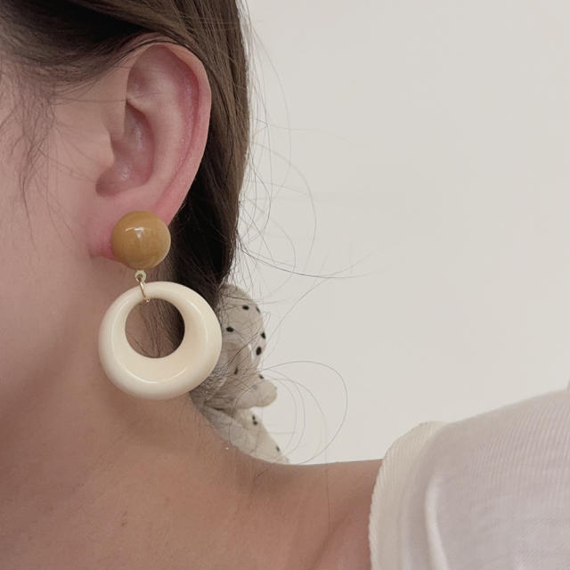 Hong Kong Style Artistic Retro Acrylic Hollow Oval Earrings s925 Silver Needle candy color earrings